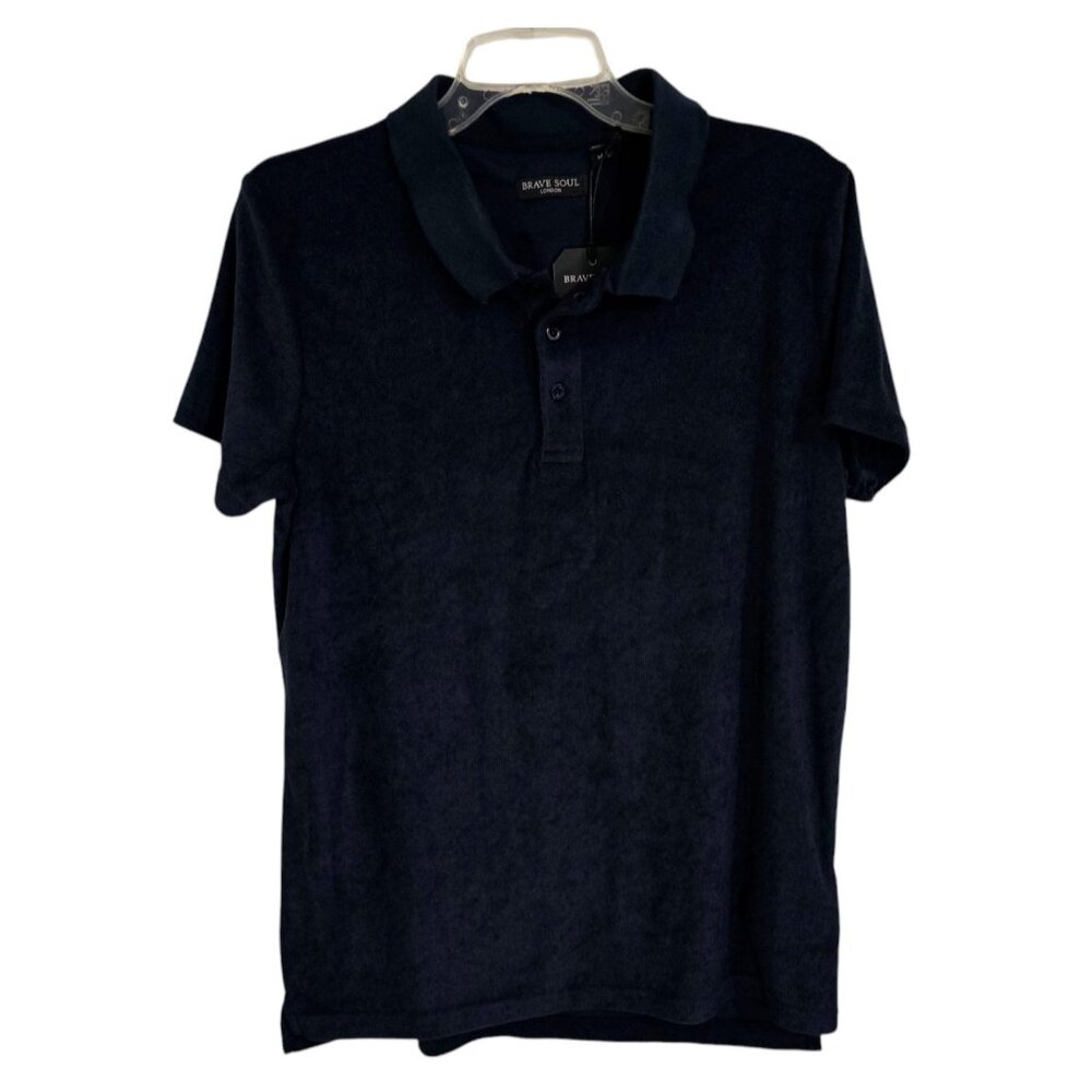 Brave Soul London Mens Navy Blue Polo Shirt Short Sleeve Collared Size M NWT